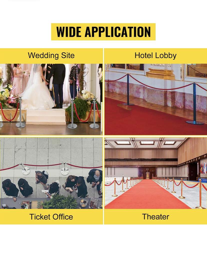 Rent a 4PCS Gold Stanchion Posts Queue, 38 Inch Red Velvet Rope, Crowd Control Barriers Queue Line Rope, Barriers for Party Supplies - Image 3