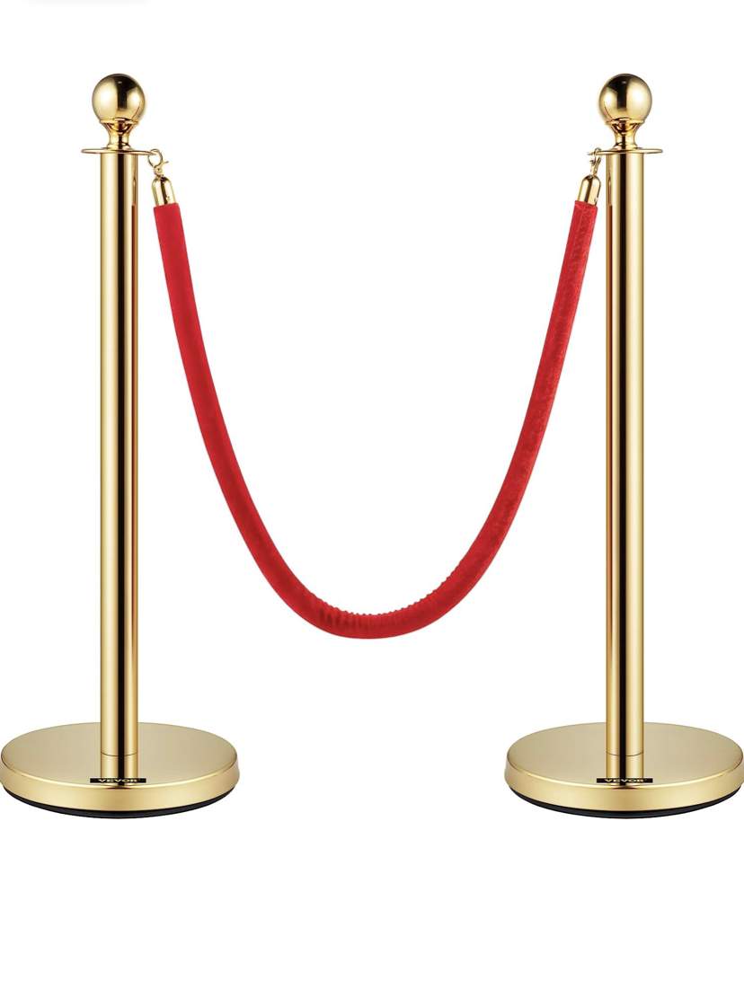 Rent a 4PCS Gold Stanchion Posts Queue, 38 Inch Red Velvet Rope, Crowd Control Barriers Queue Line Rope, Barriers for Party Supplies - Image 4